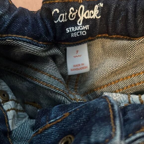 Cat & Jack Boy's Blue Straight Recto Dark Wash Stretch Denim Jeans - Picture 5 of 7